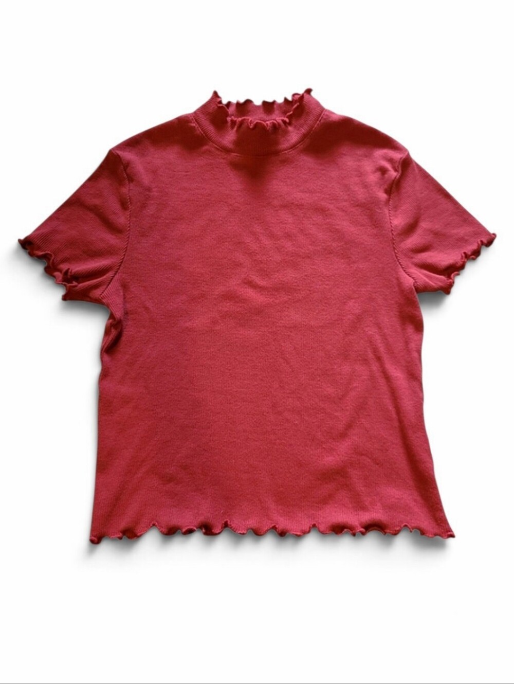 Women's Zine Ribbed Lettuce Trim Mock Neck Top Red Medium From Zumiez